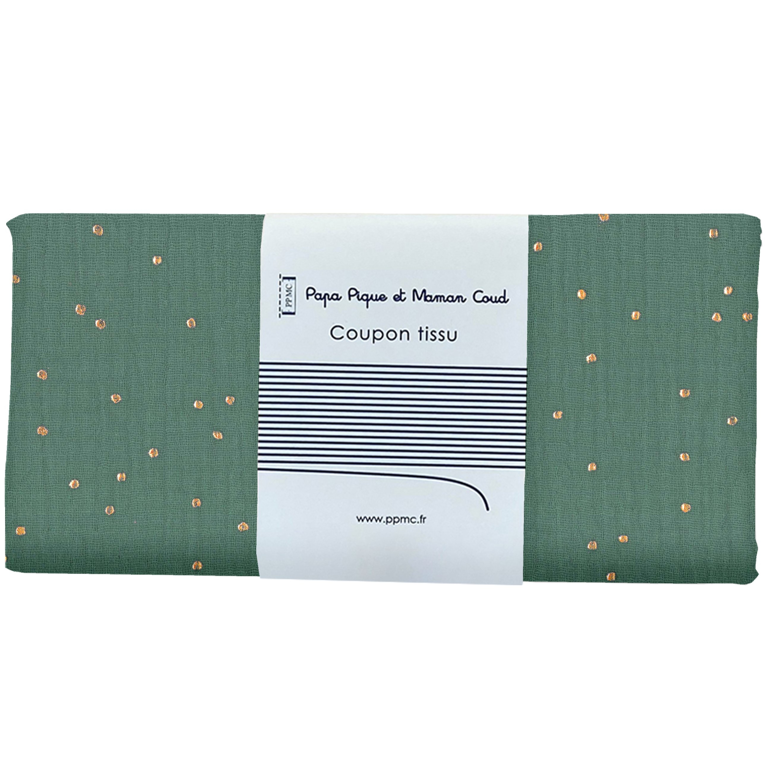 Coupon Tissu 50 Cm Gaze Pois Or Eucalyptus