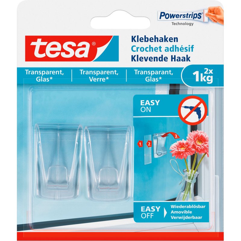 Crochets adhésifs Tesa pour verre et surface transparente