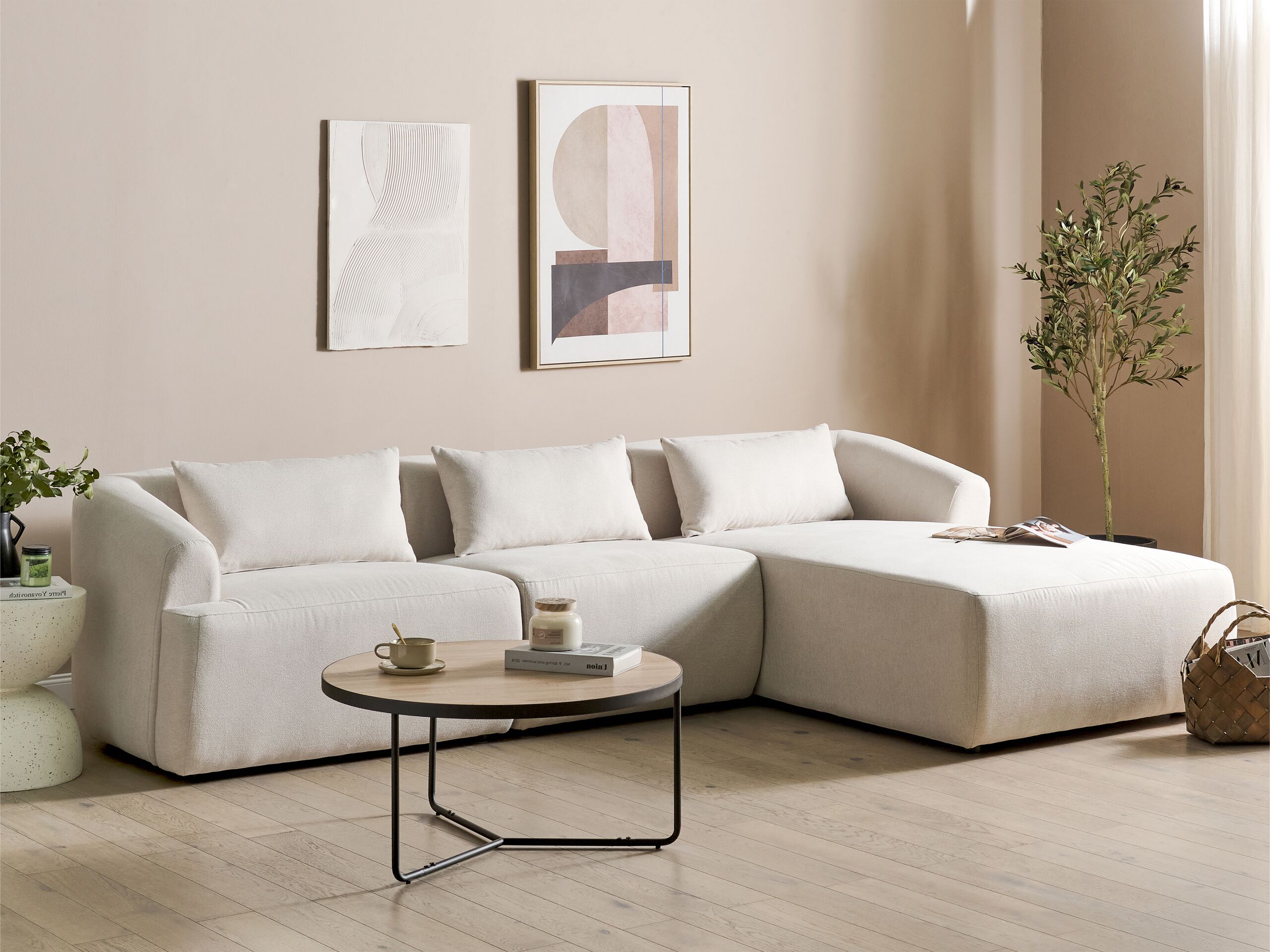 Beliani-SVANSELE-Driezitsbank-Lichtbeige-Linkszijdig-Polyester