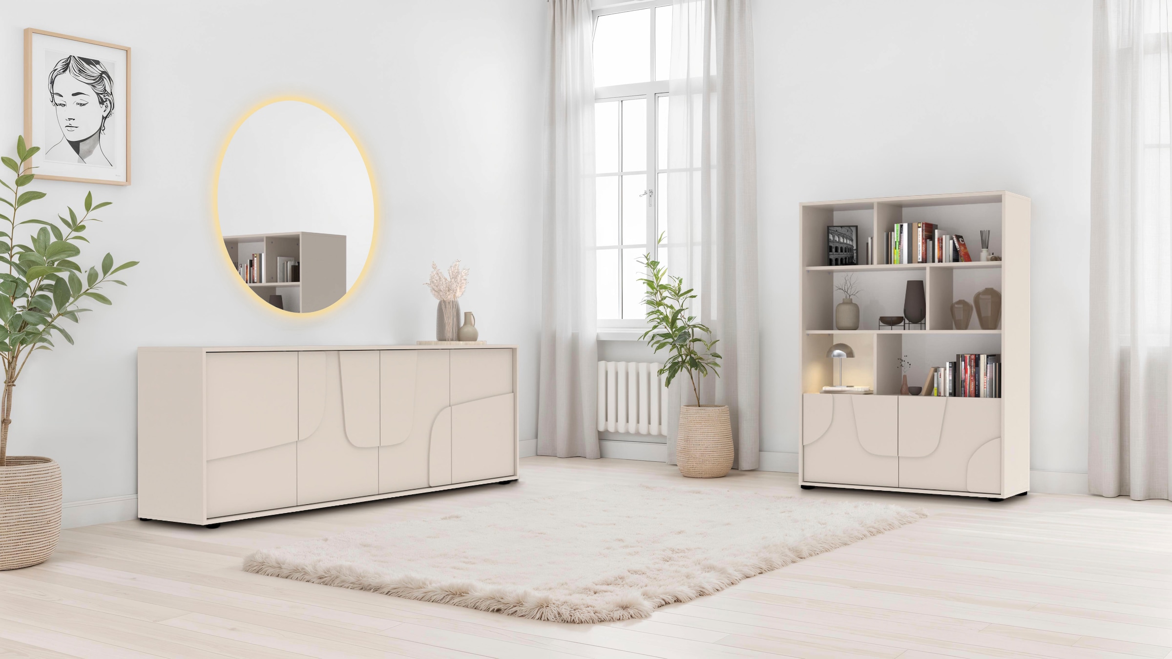 INOSIGN Highboard »Stone« 3D-Design, Push-to-open, Stauraum dekorativ & praktisch, Füsse wählbar