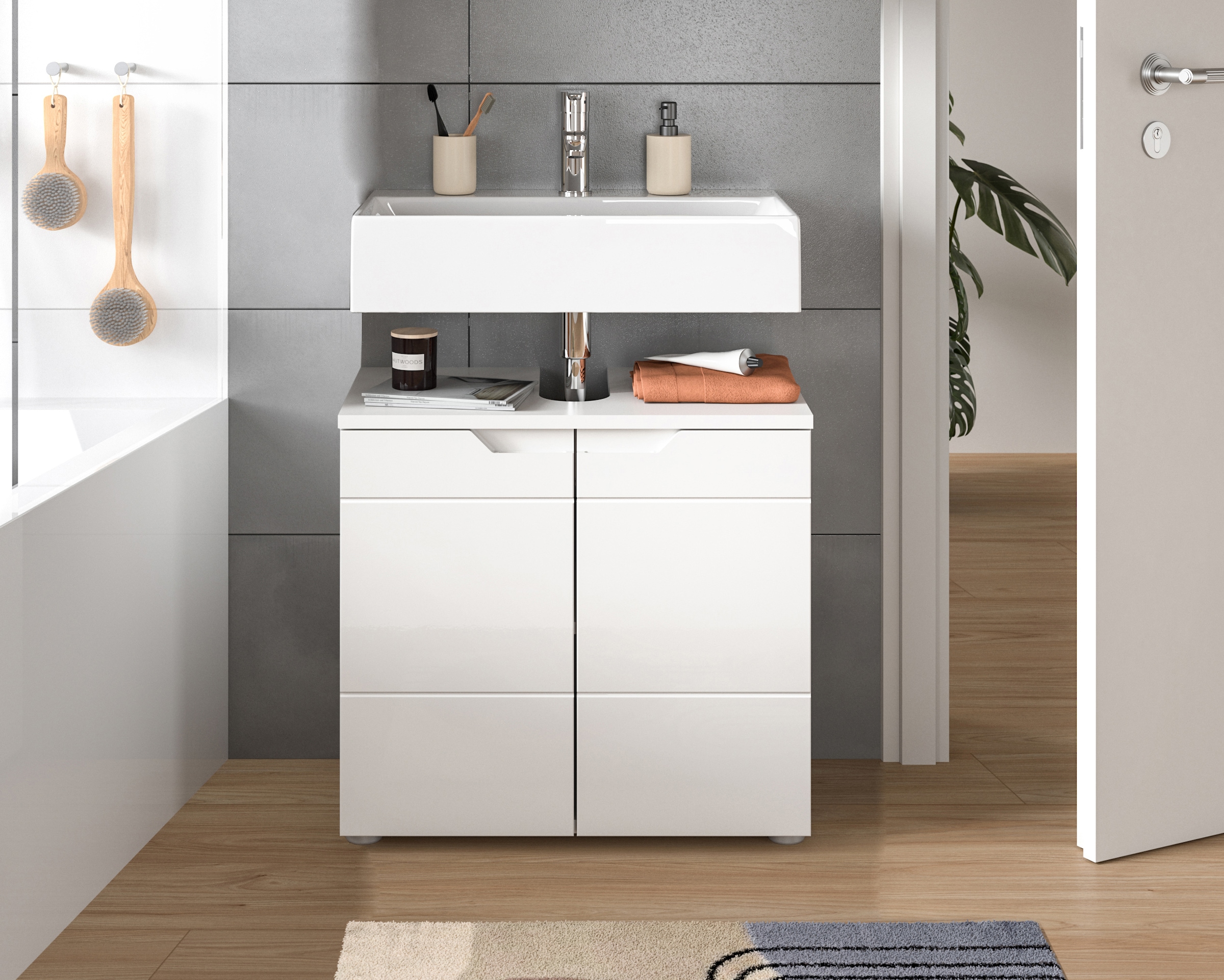 INOSIGN Waschbeckenunterschrank »CAPRI, Breite 63 cm, mit Siphonausschnitt,  2 Türen & 1 Einlegeboden« WBU, Unterschrank, Badschrank, Badunterschrank, Waschbeckenschrank