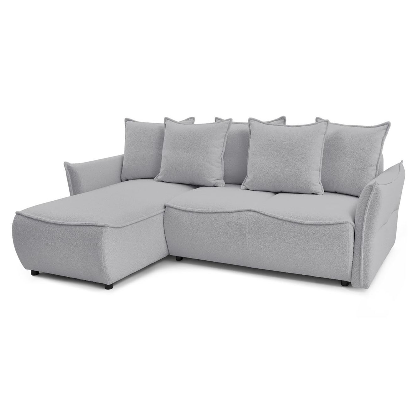 Bobochic Canapé d'angle gauche convertible bouclette Léon gris clair - 242x158x90 cm