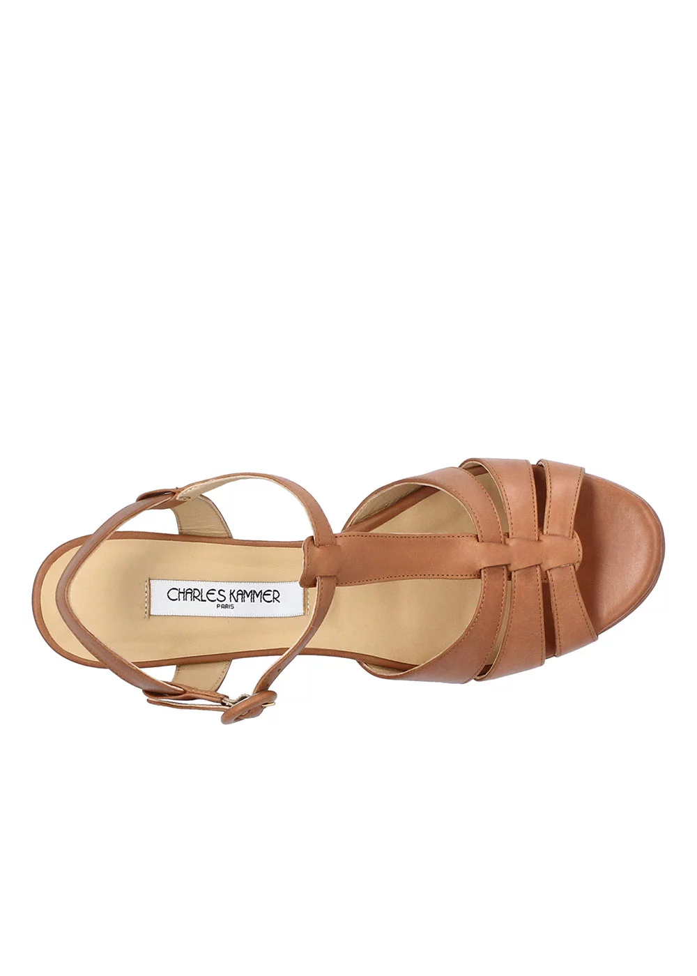 SANDALE PLATEAU VARET CUIR CAMEL