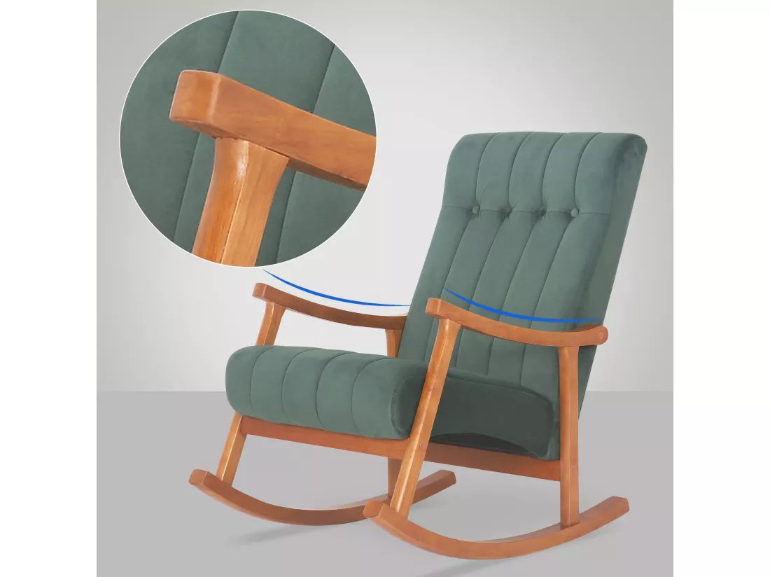 Fauteuil à bascule - Velours - Noyer / Vert - Saltillo