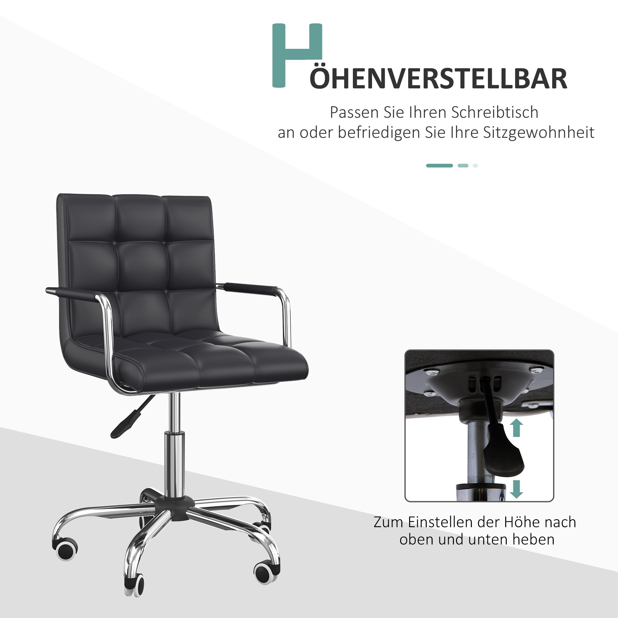 HOMCOM Bürostuhl mit Rollen schwarz B52,5 x T54 x H82-94 cm