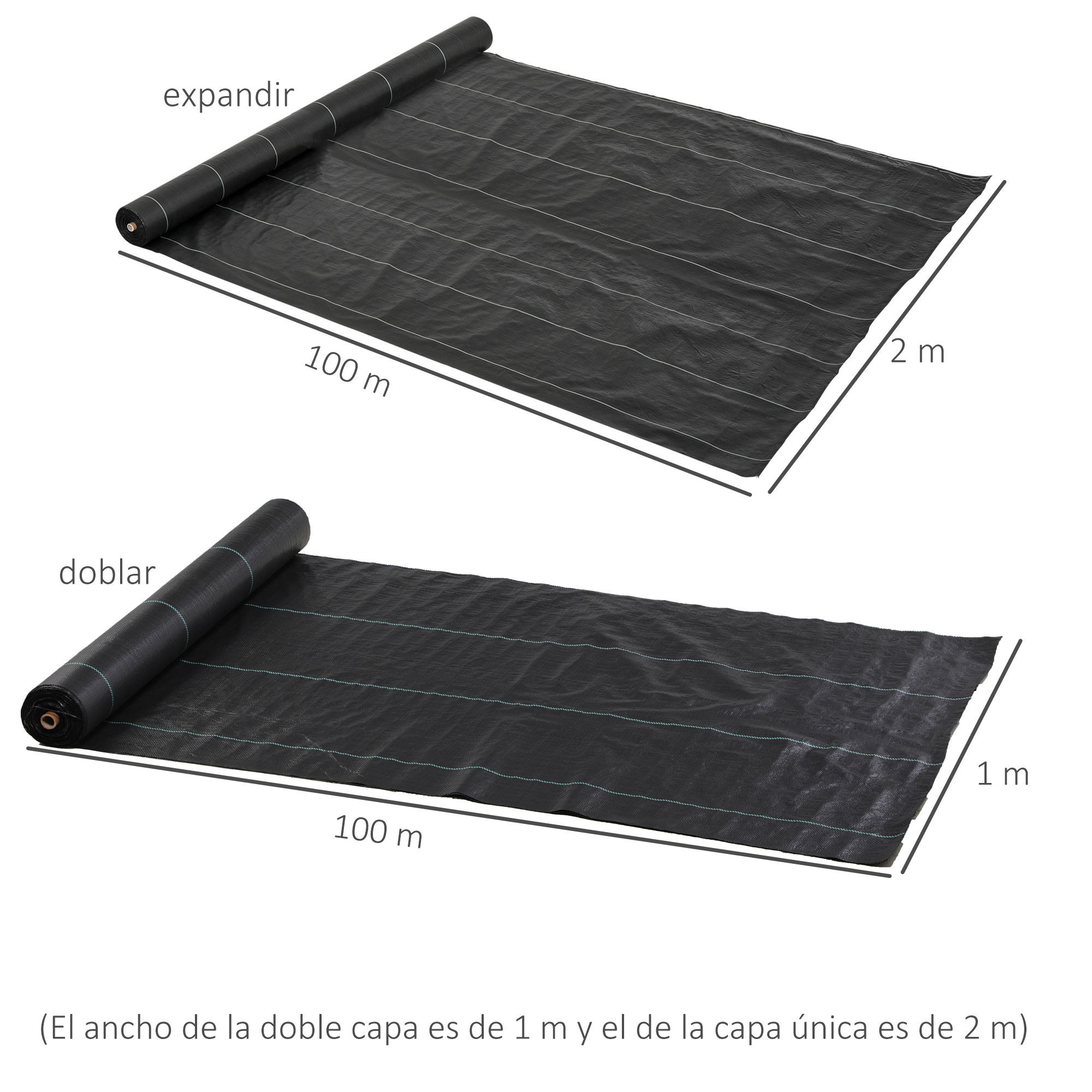 Tecido preto Outsunny para controle de ervas daninhas em jardins.