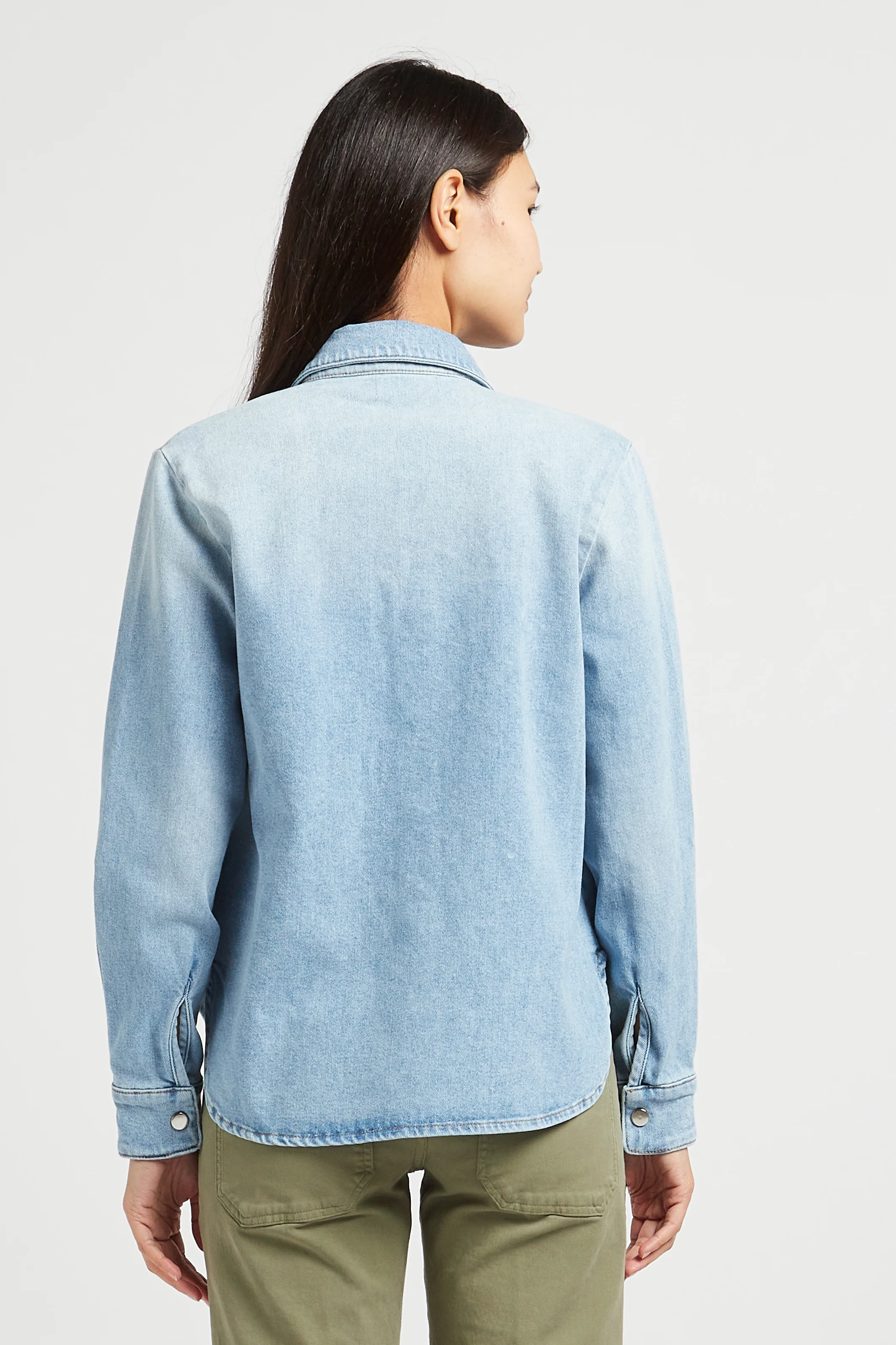TOPAZE - Chemise droite col classique en denim stretch| Bleu