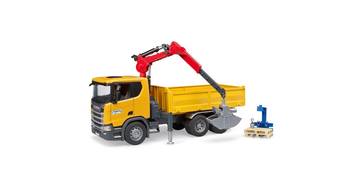 bruderScania Super 560R constructie vrachtwagen met kraan en 2 pallets Modelvoertuig  (03551)