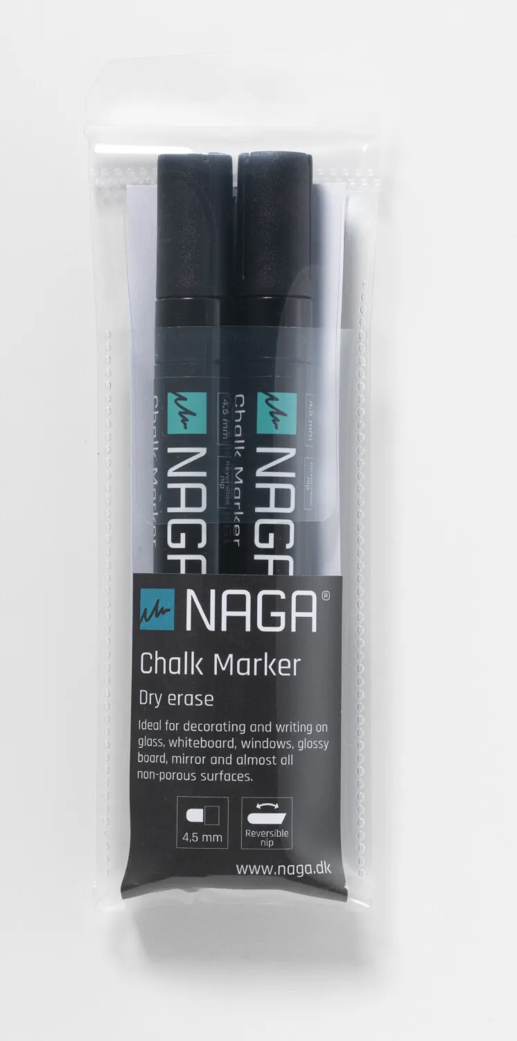 Glastavle marker sort 4,5 mm Dry Erase med vendbar spids fra rund til skrå - (2 stk.)