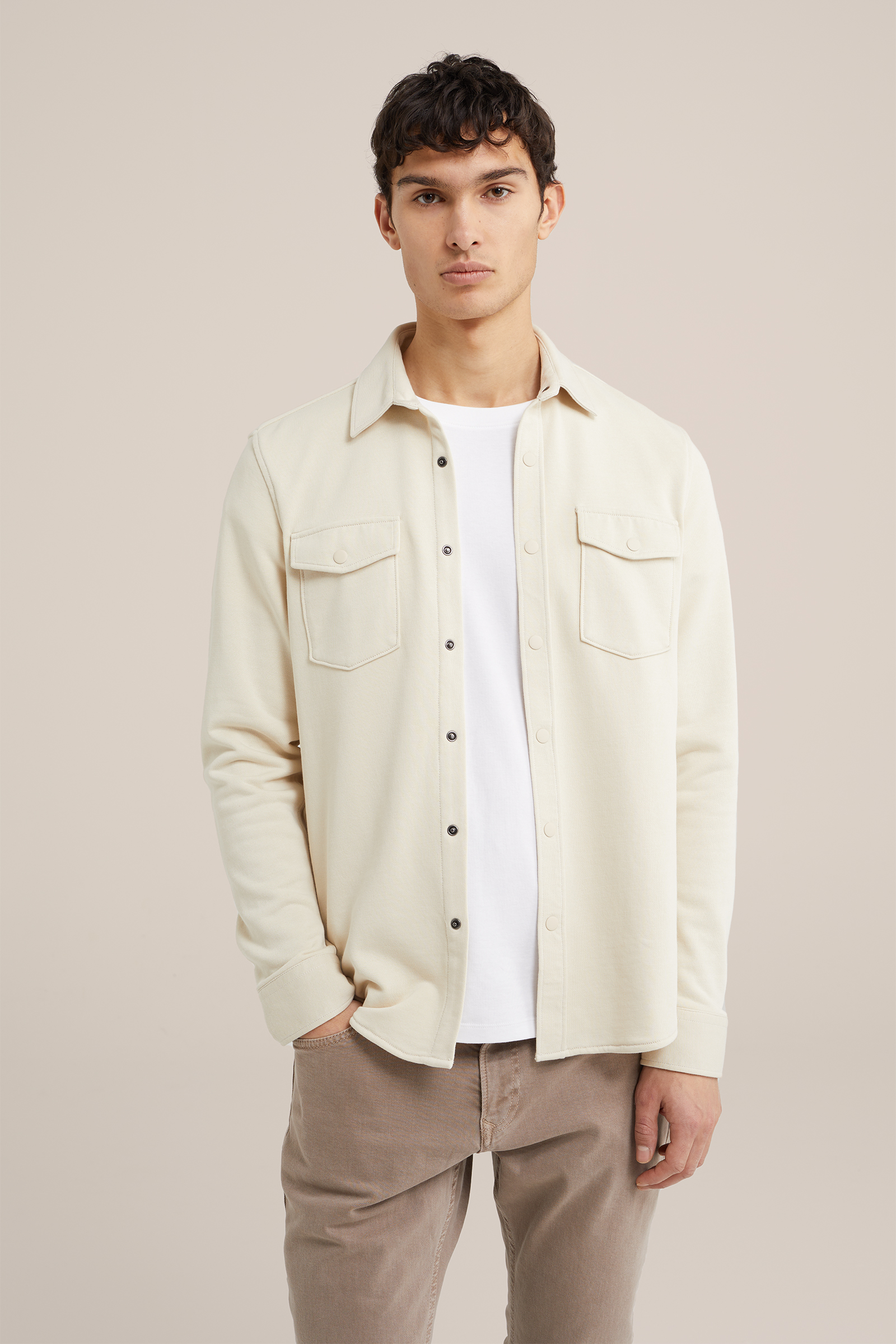 gebreid smart overshirt van katoenmix Fundamentals Beige