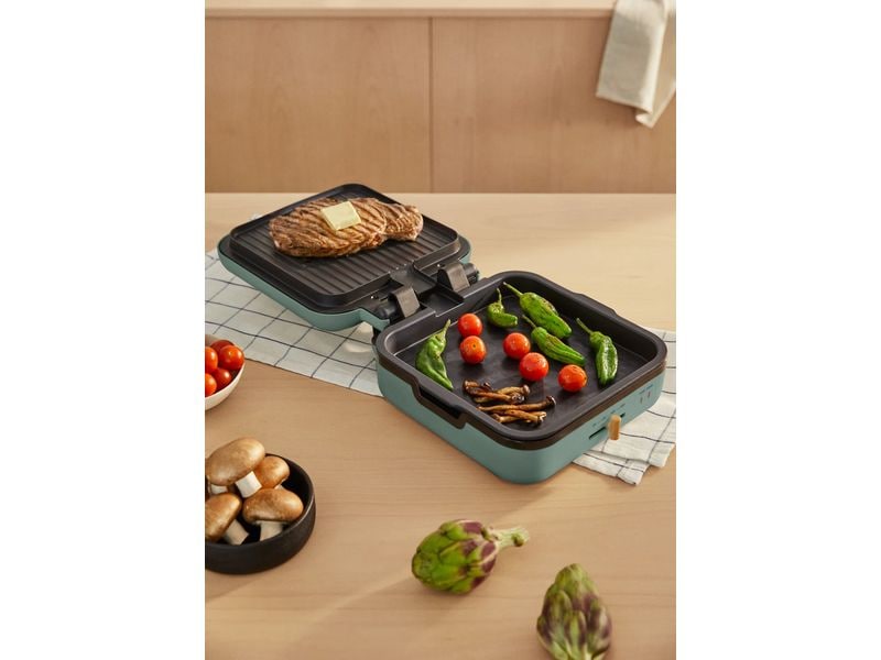 Create Waffeleisen Stone Studio Pro - 180° Salbeigrün Multifunktionaler Kontaktgrill mit einstellbarer Temperatur und Antihaftfläche