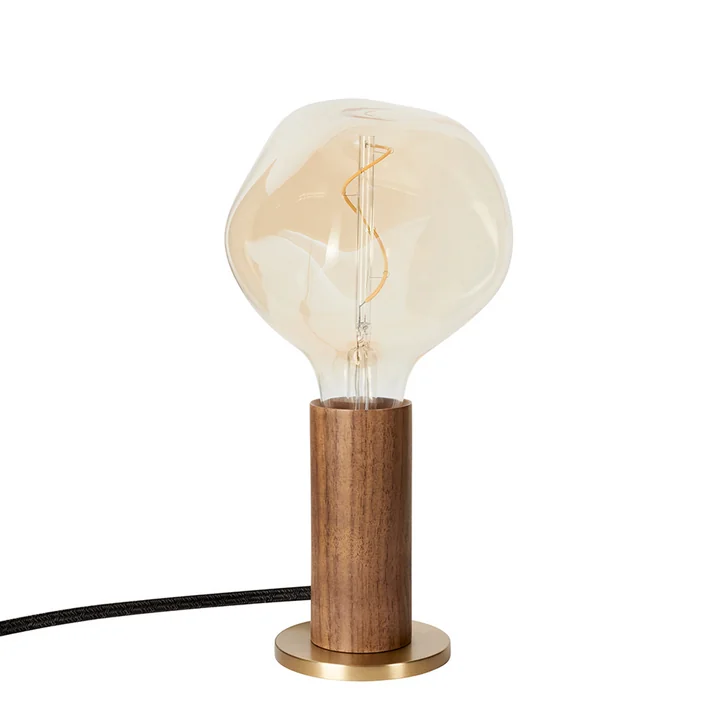 Tala - Walnut Knuckle Tischleuchte, Walnuss / Messing inklusive Voronoi I LED-Leuchtmittel E27 2W, Ø 12,5 cm, transparent grau
