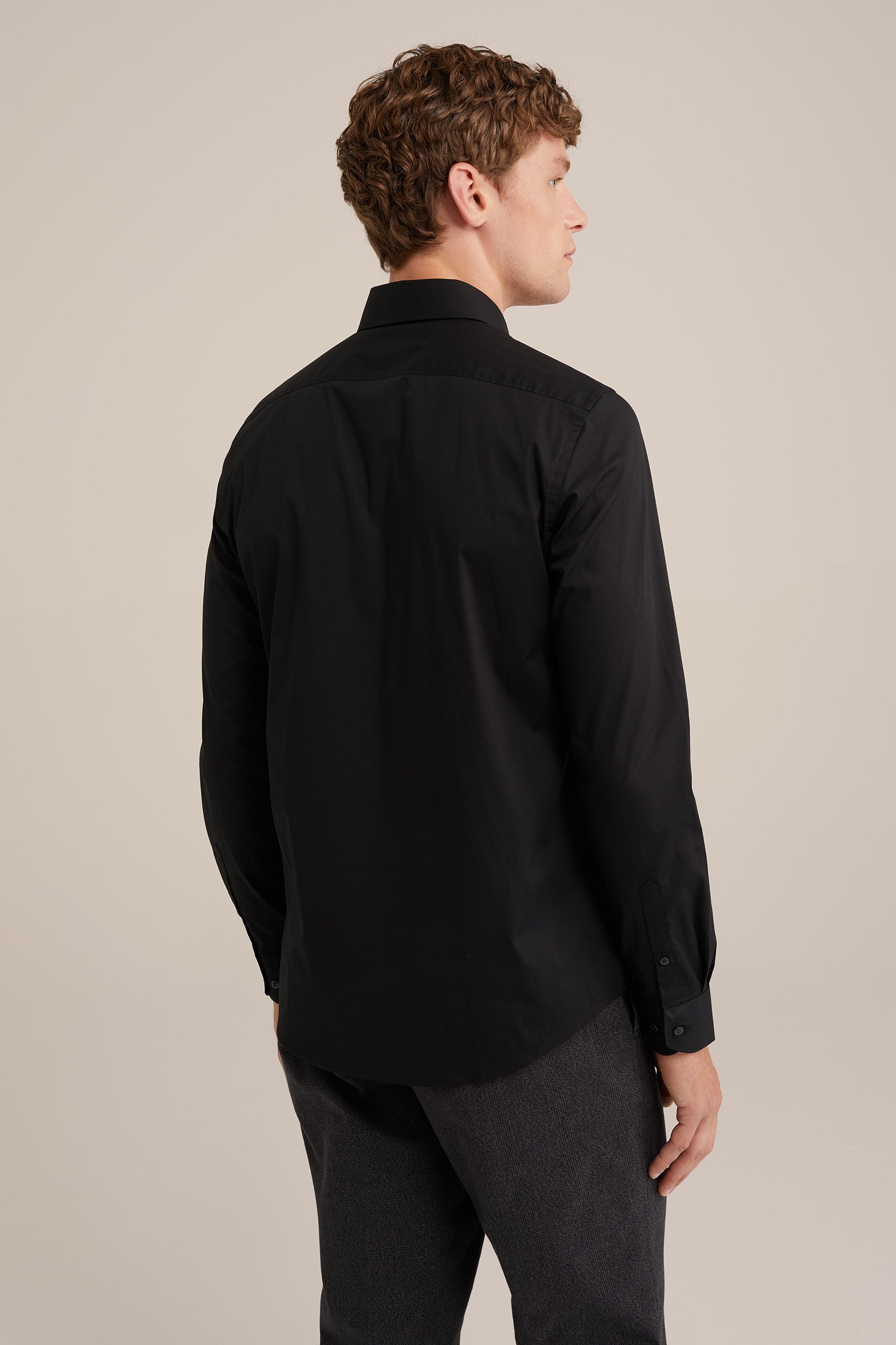 tall fit anti-odour overhemd met stretch Fundamentals Zwart