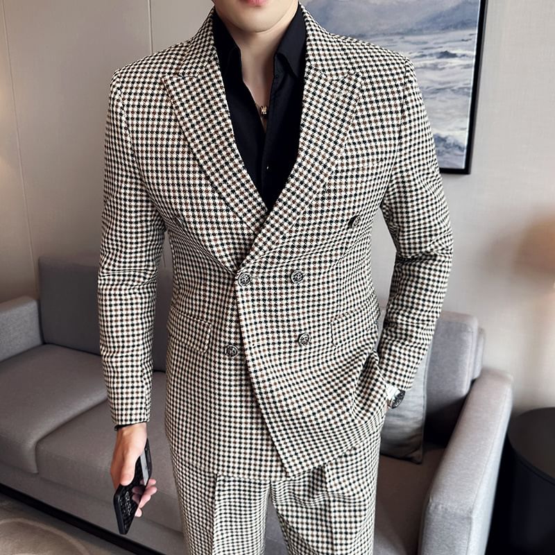 Blueforce - Set: Blazer met reverskraag en dubbele rij knopen + Pied-de-poule pantalon