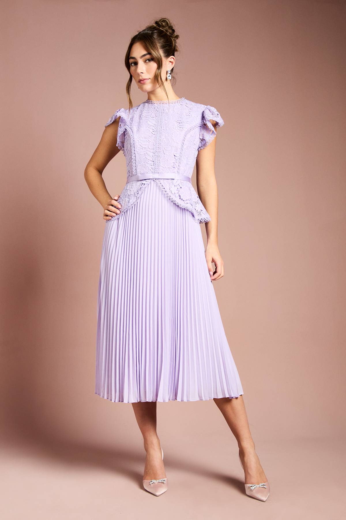 Coast Robe Midi Péplum à Corsage en Dentelle