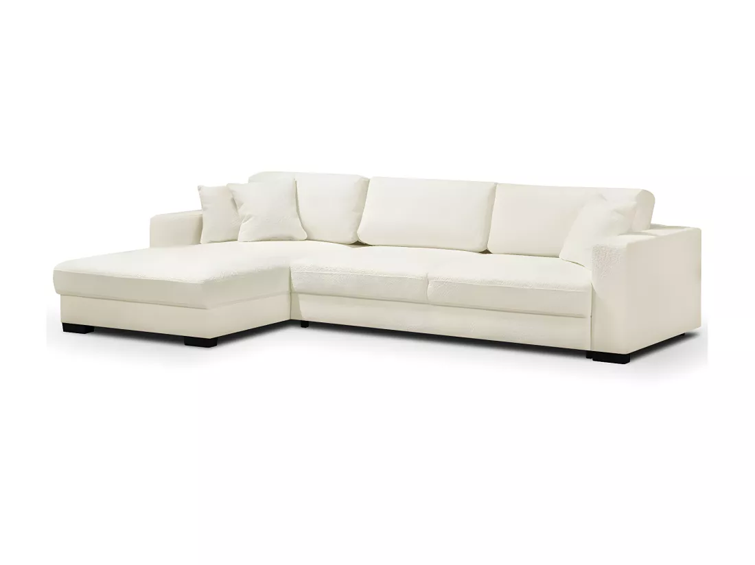 Canapé d'angle à gauche convertible 5 places en tissu bouclette beige - Robin