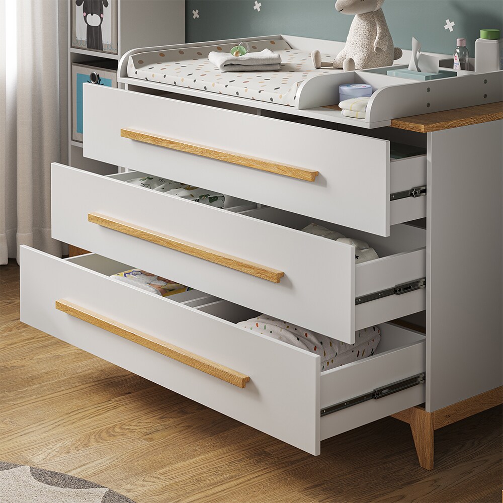 VitaliSpa Wickelkommode Malia XL 133 x 98 cm, Weiß Eiche, Wickeltisch inkl. Wickelauflage