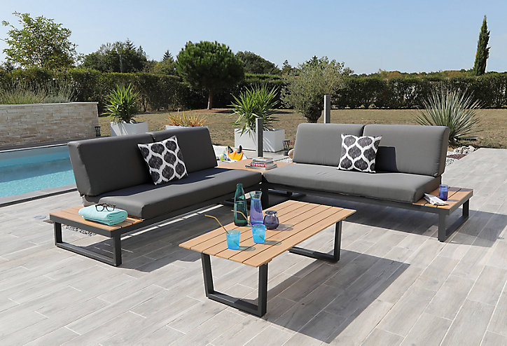 Salon de jardin bas Proloisirs Staten aluminium décor bois