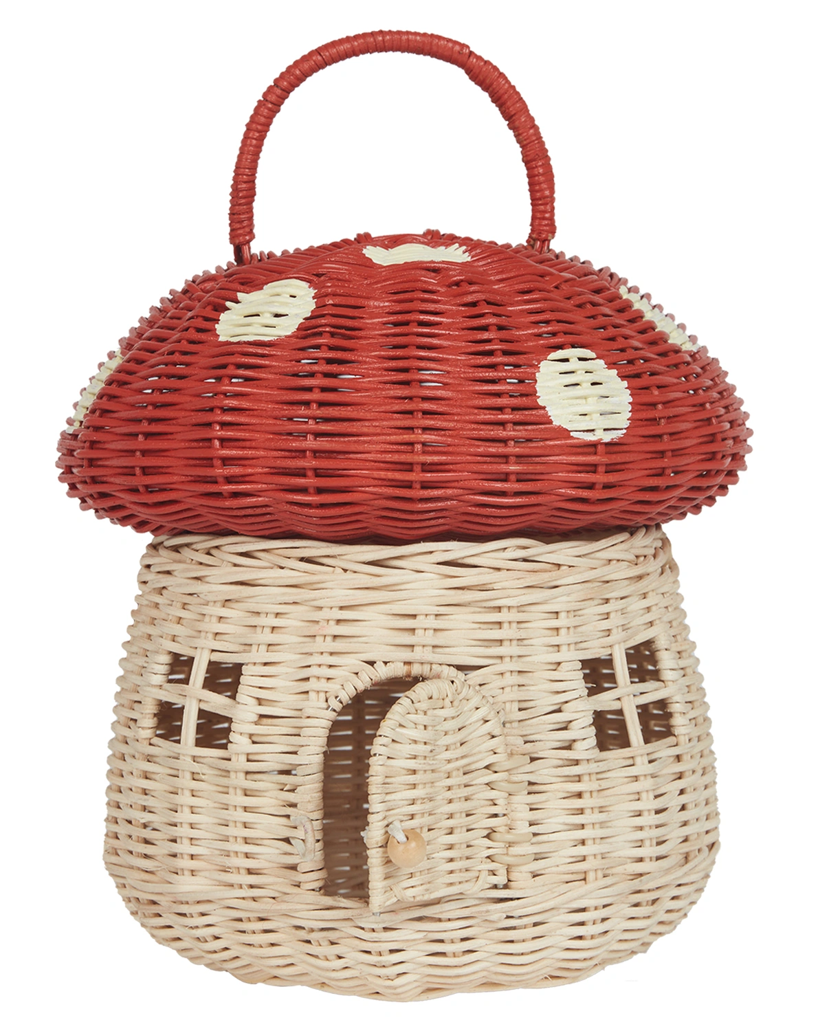 Rattan-Aufbewahrungskorb FLY AGARIC in rot/natur