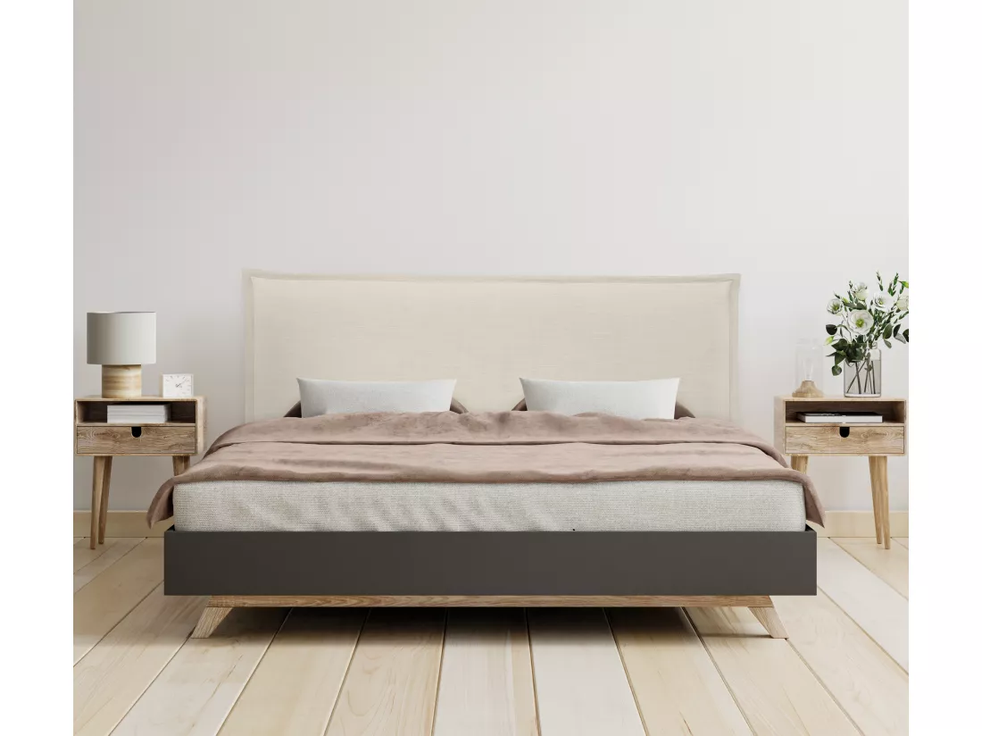 DHOME Tête de lit en lin naturel lisse avec garniture 150x105cm avec pieds Lits 150 - Beig