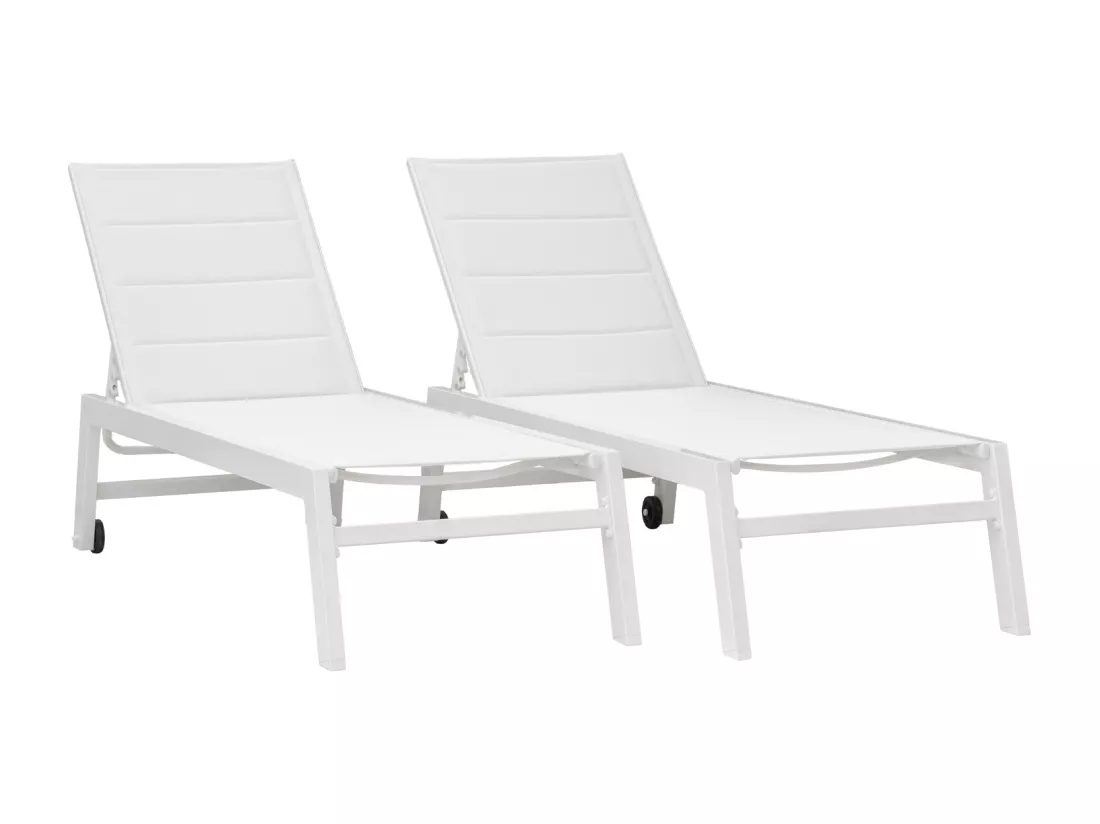 Lot de 2 bains de soleil BARBADOS en textilène blanc - aluminium blanc - HAPPY GARDEN