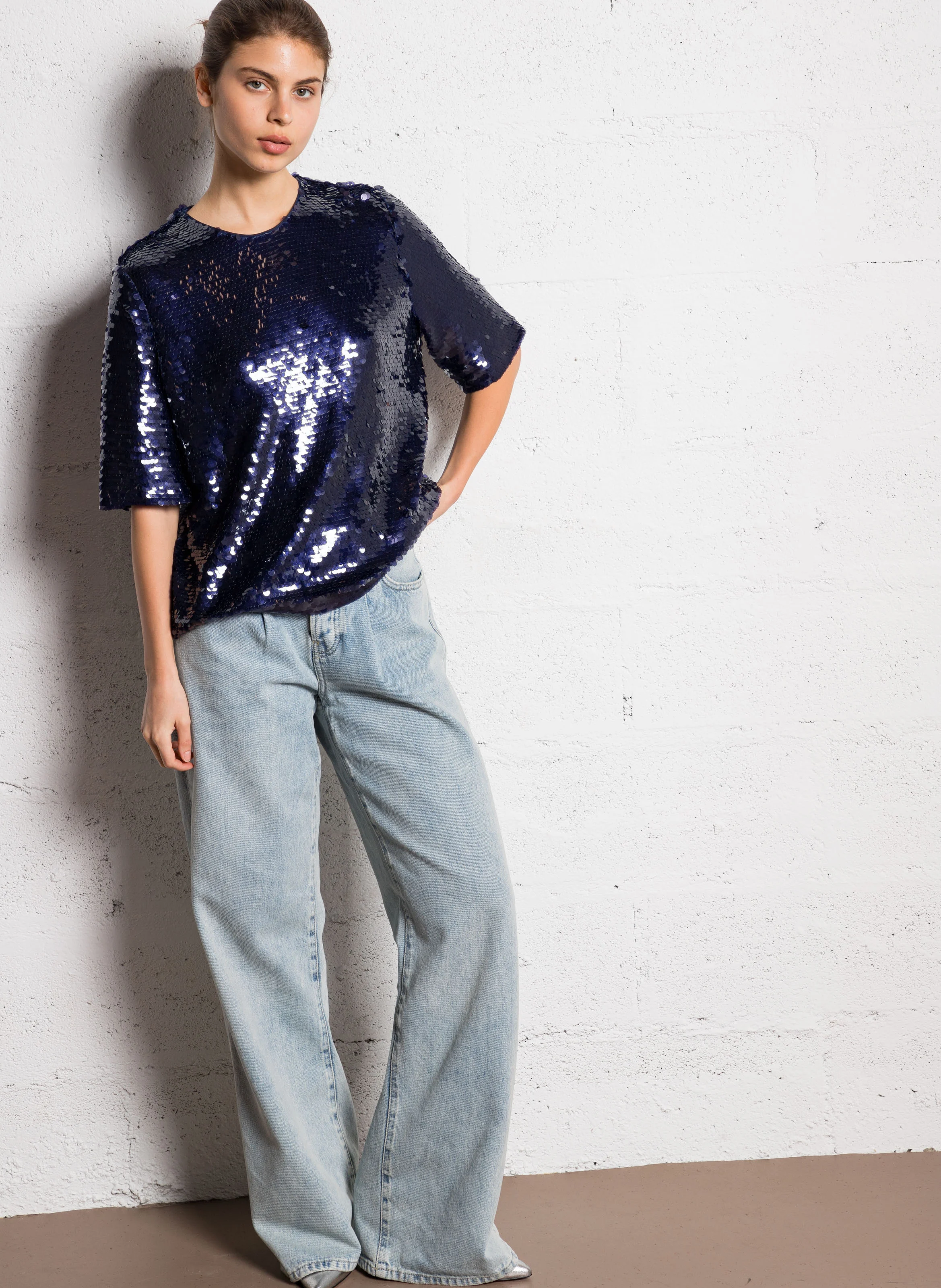 TALMY - Top droit col rond en sequins | Violet