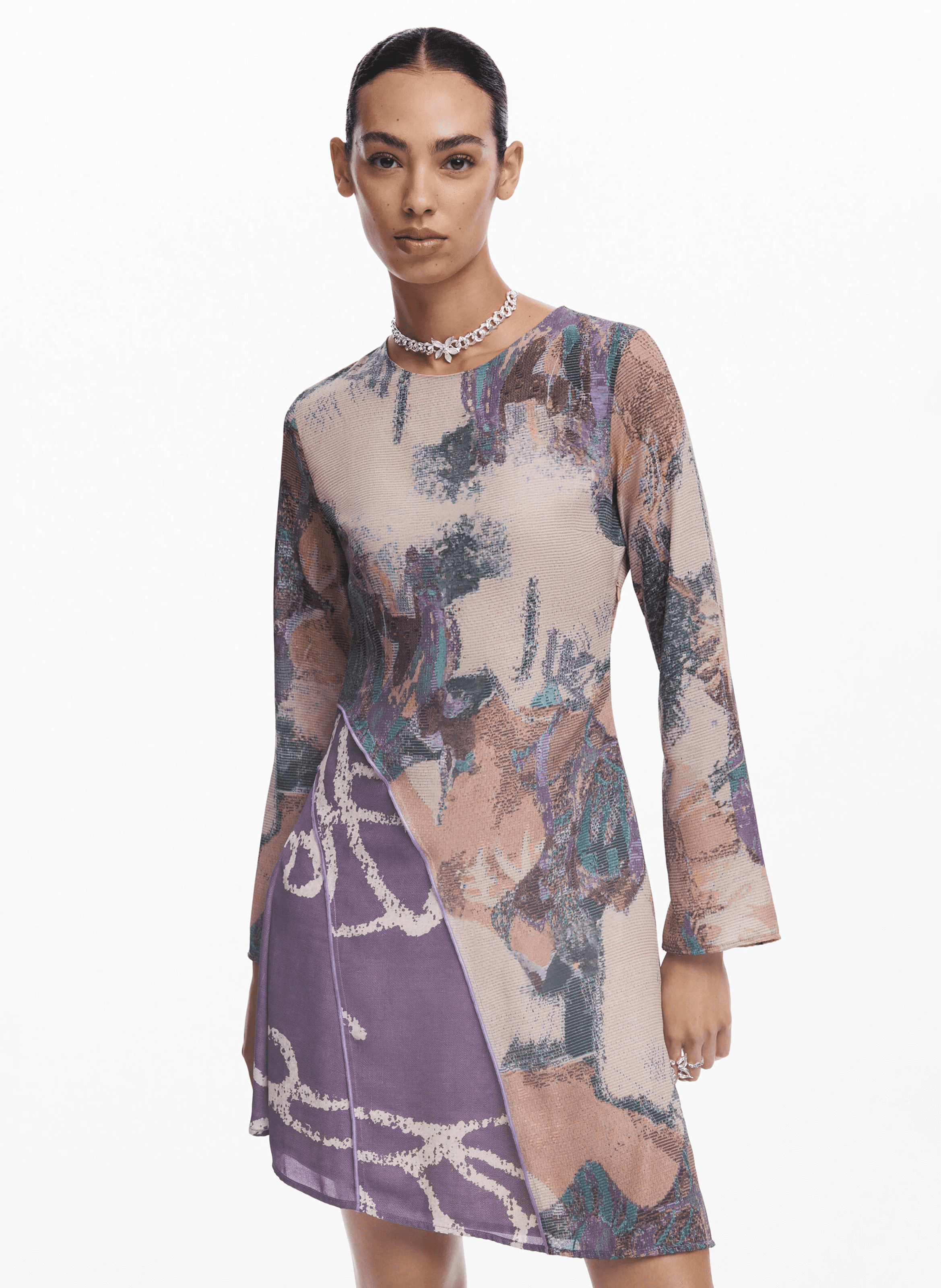 Robe asymétrique imprimée | Marron