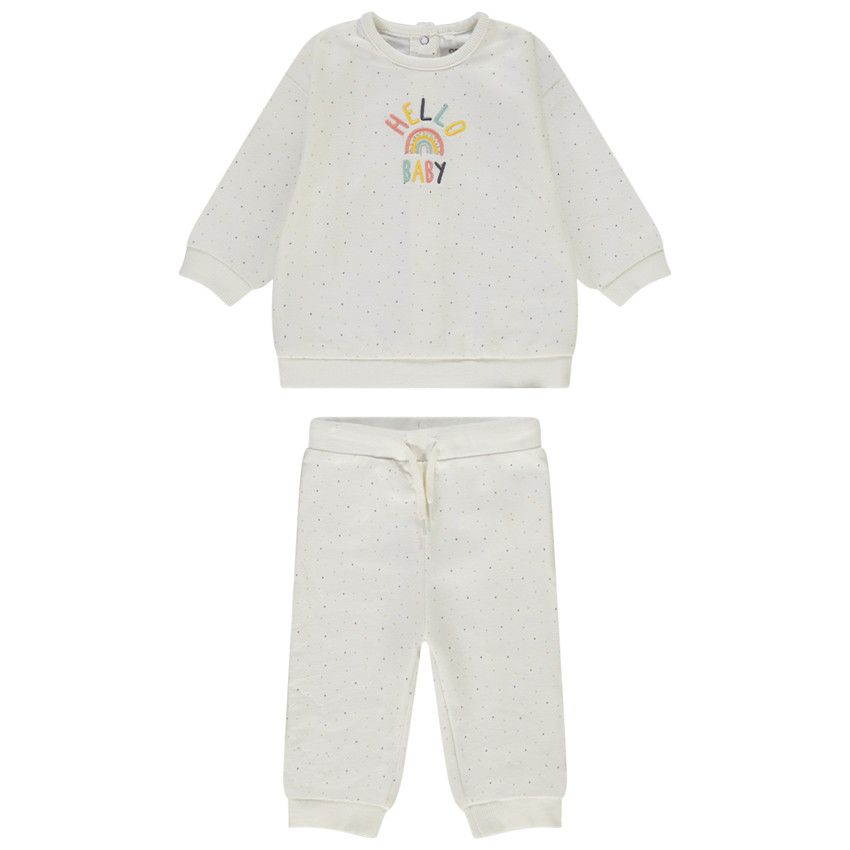 Ensemble 2 pièces imprimé pois multicolores pour bébé - Ecru