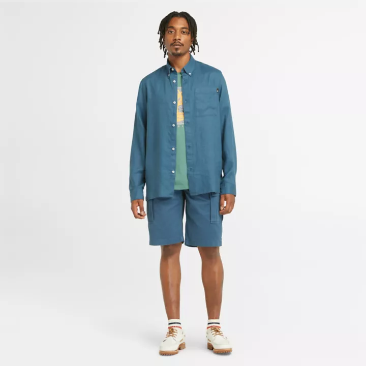 Short cargo en sergé pour homme en bleu