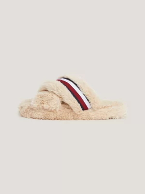 Pantufas de pele sintética com listras globais