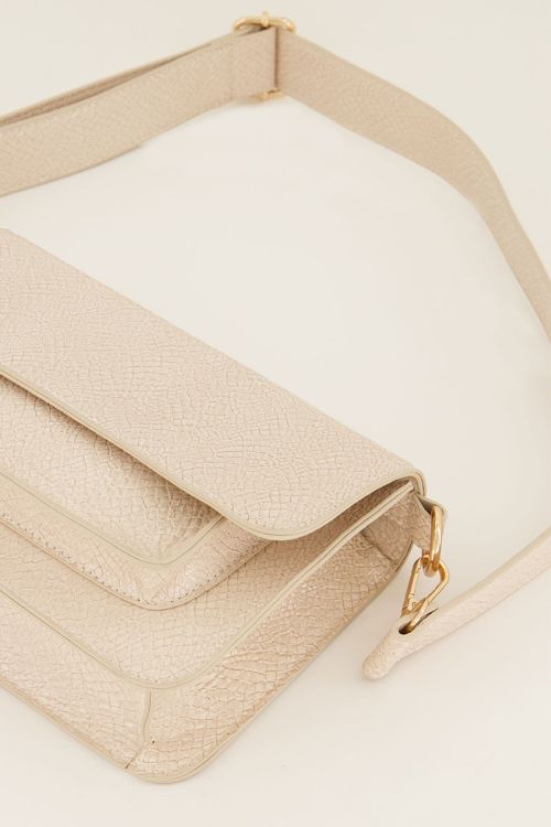 Beige schoudertas met croco design