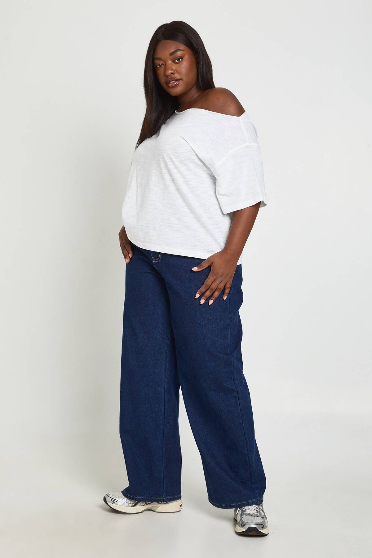 boohoo T-shirt Grande Taille Transparent Slub À Épaules Dénudées Coupe Oversize