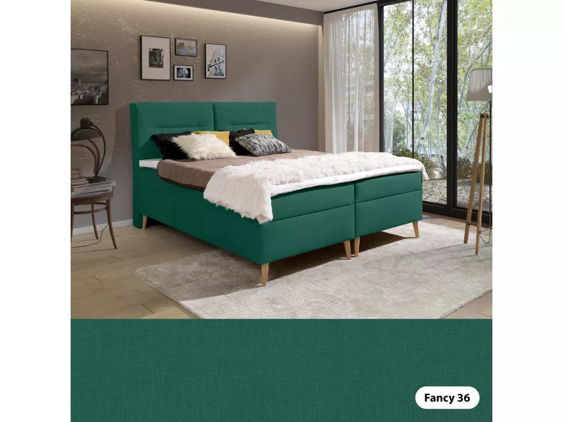 LIT BOXSPRING avec coffres de lit et surmatelas Scarlett 200x200 cm, Fancy 36 (Vert)