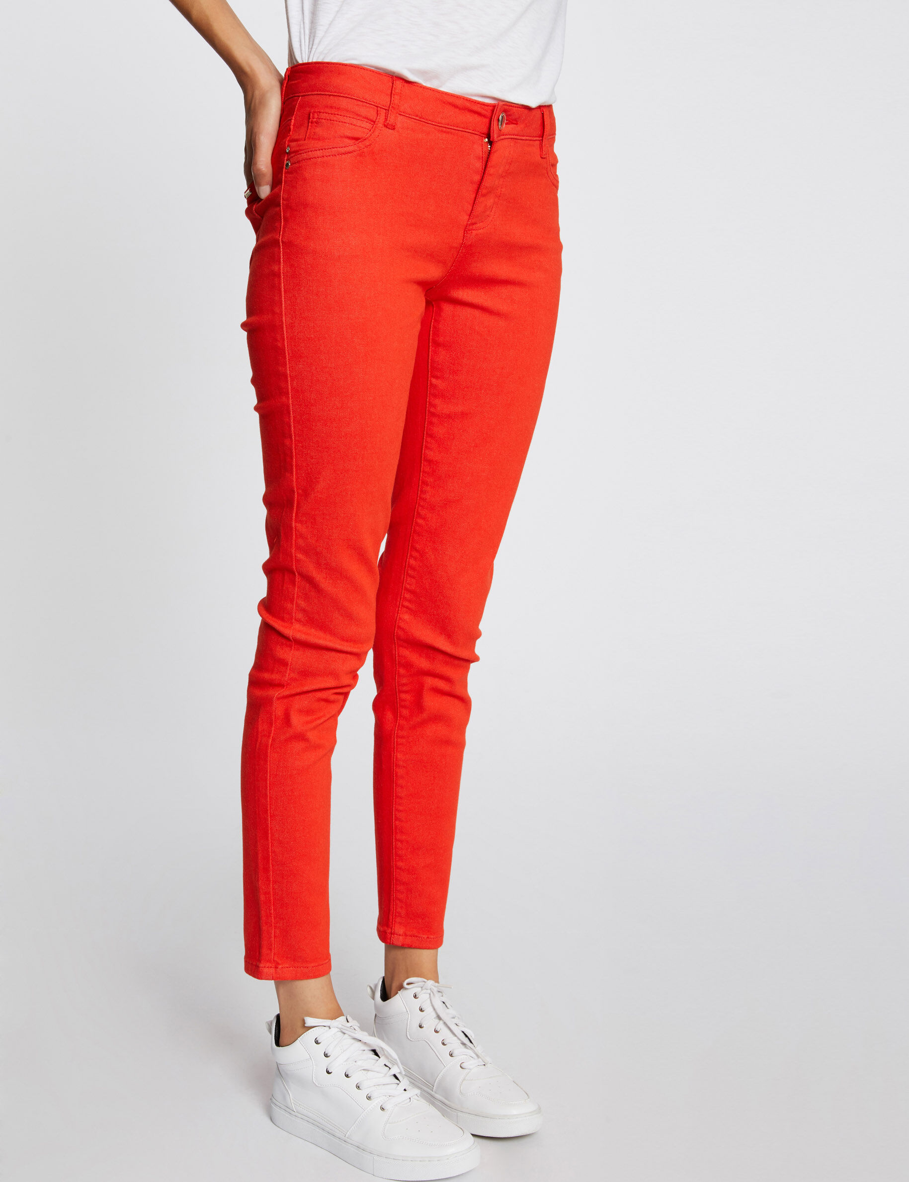 Jeans skinny taille basse orange femme - orange