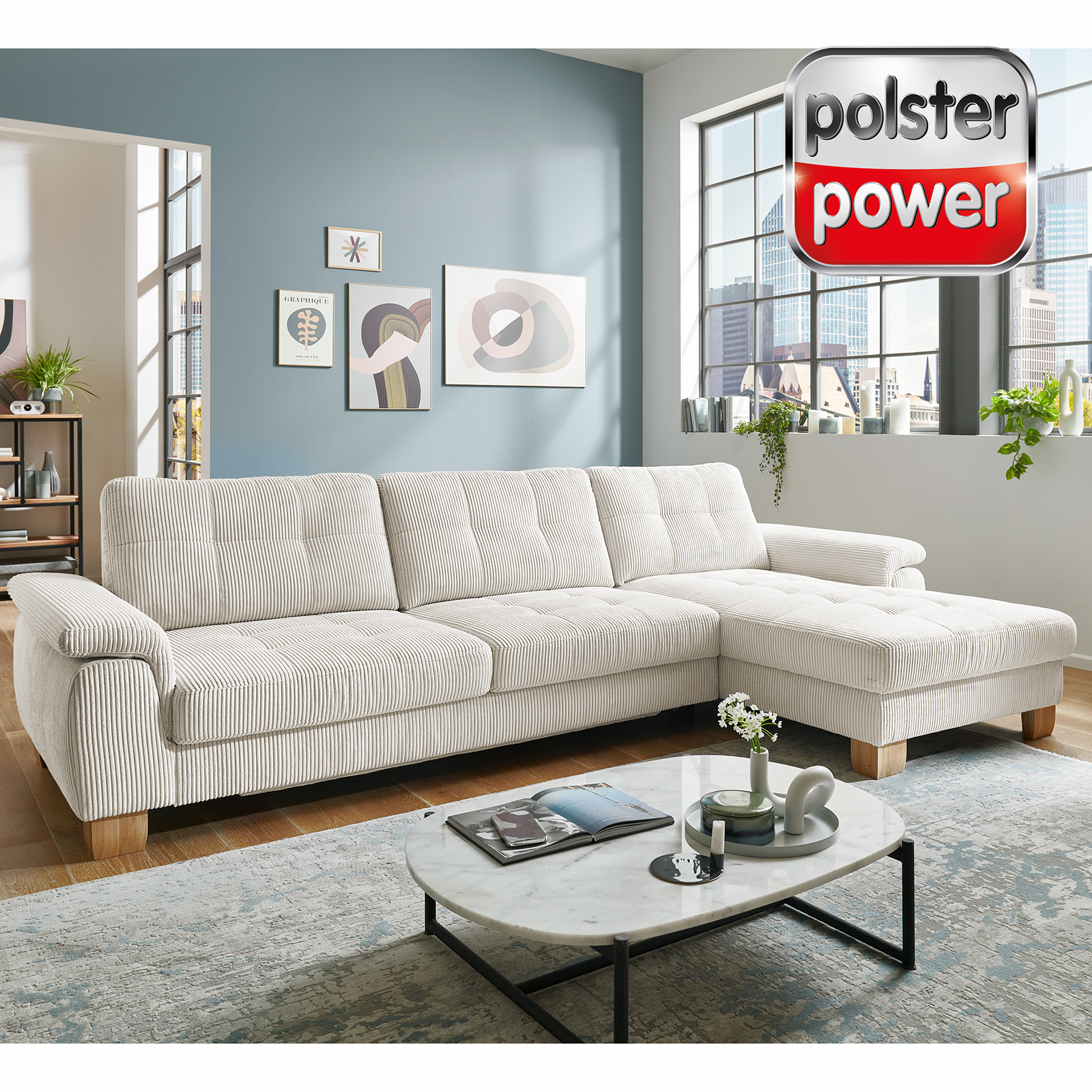 polsterpower Ecksofa - Cord natur - Basismodell - Canape rechts