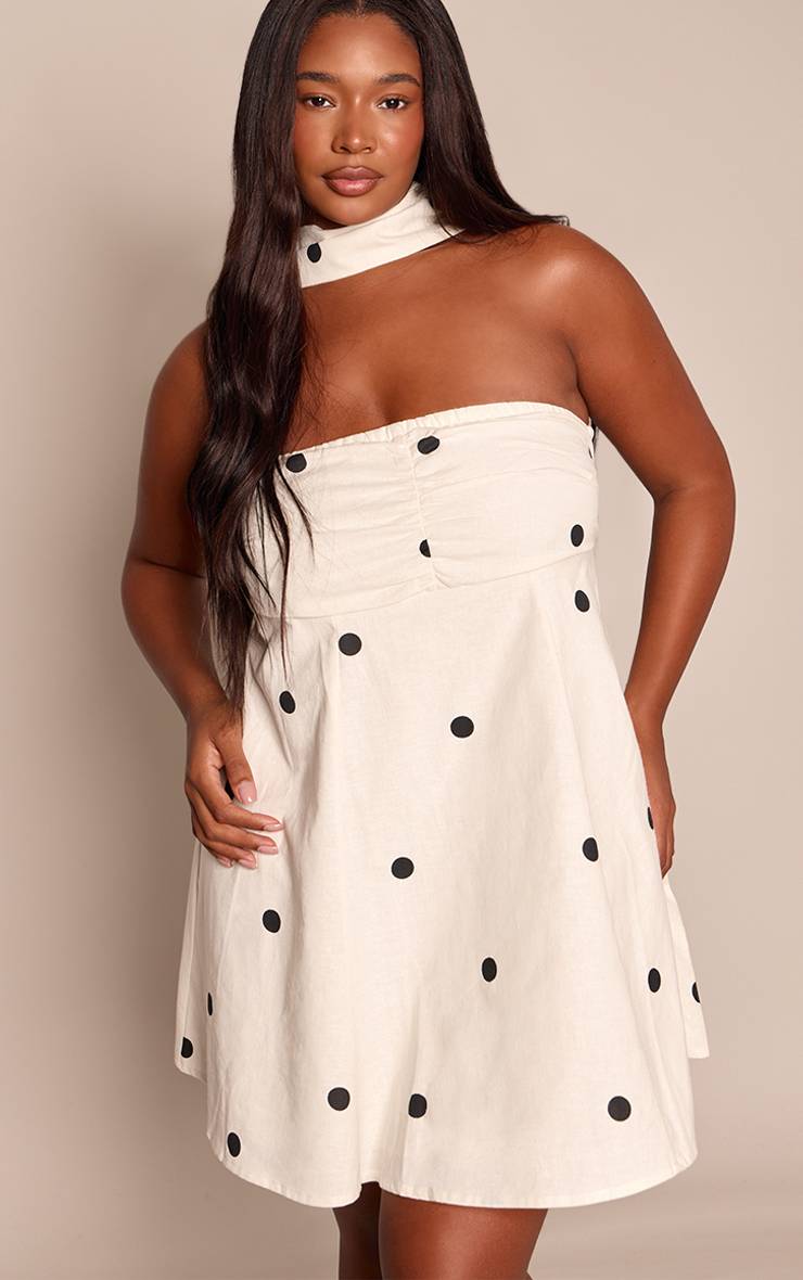 Noir Robe Droite Grande Taille Monochrome À Pois Avec Détail Foulard