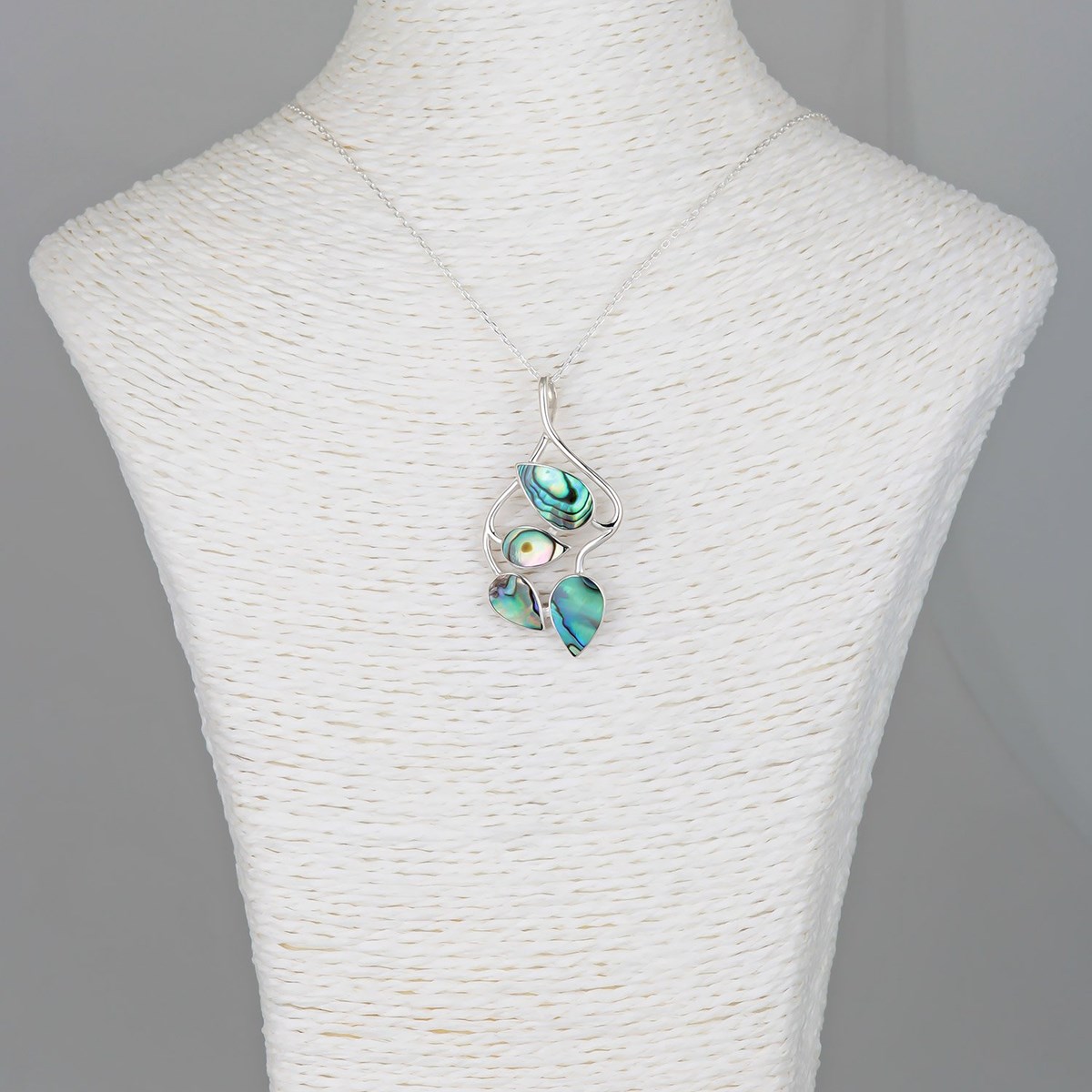 Pendentif Nacre abalone forme feuillage et argent 925-000