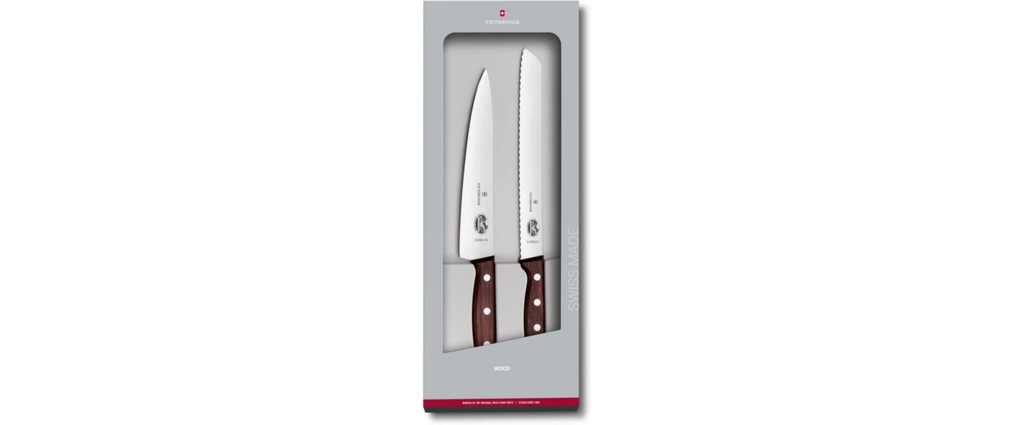 Messer-Set Wood 2-teilig, BraunSet mit Brotmesser und Tranchiermesser