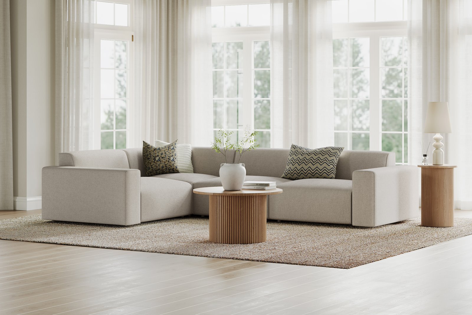 Styl hjørnesofa 1,5/3 hjørnesofa duo puter. Tekstil Lombardo 9 Cappuccino med sorte ben.