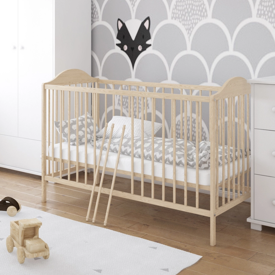 Kids Collective Babybett Gitterbett 60x120 höhenverstellbar | herausnehmbare Sprossen Stäbe natur