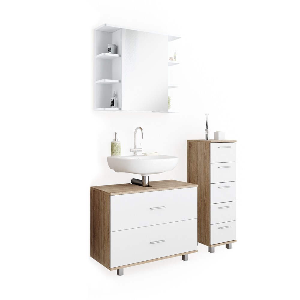 VICCO Badmöbel Set ILIAS Weiß Eiche Spiegel Kommode Unterschrank Badschrank