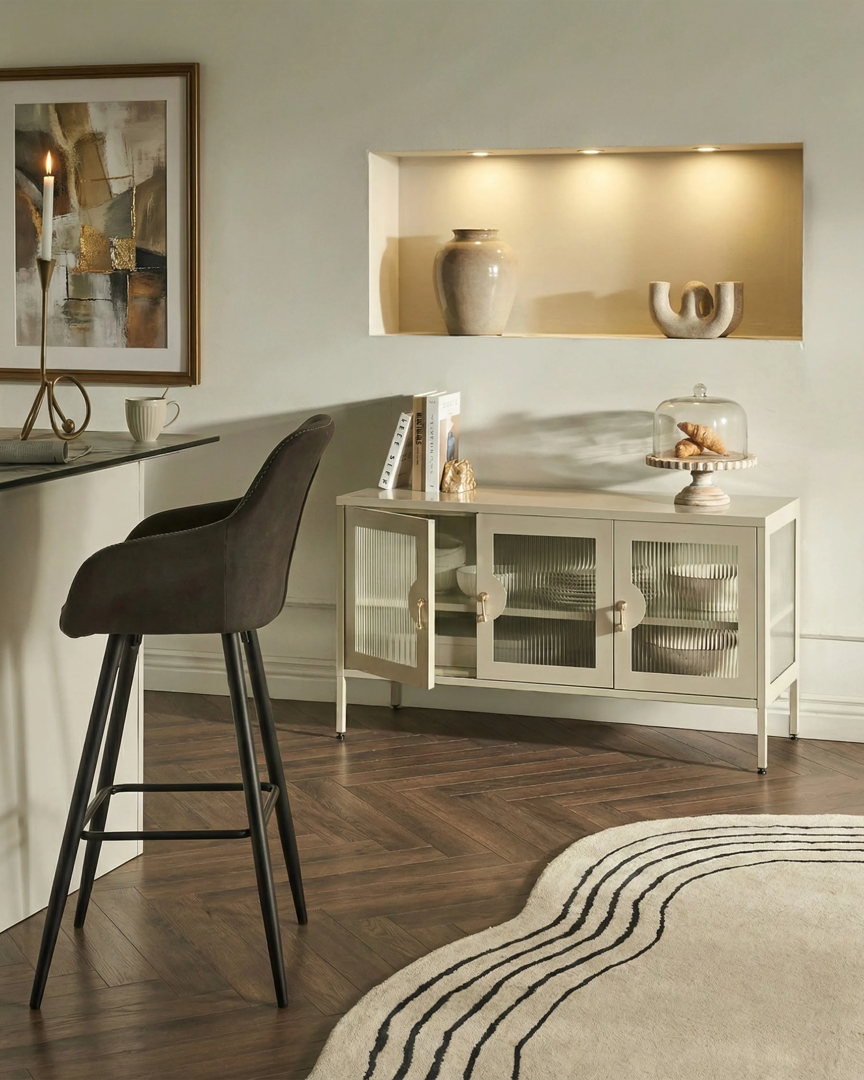Dressoir met 3 deuren GLEORA Metaal Lichtbeige