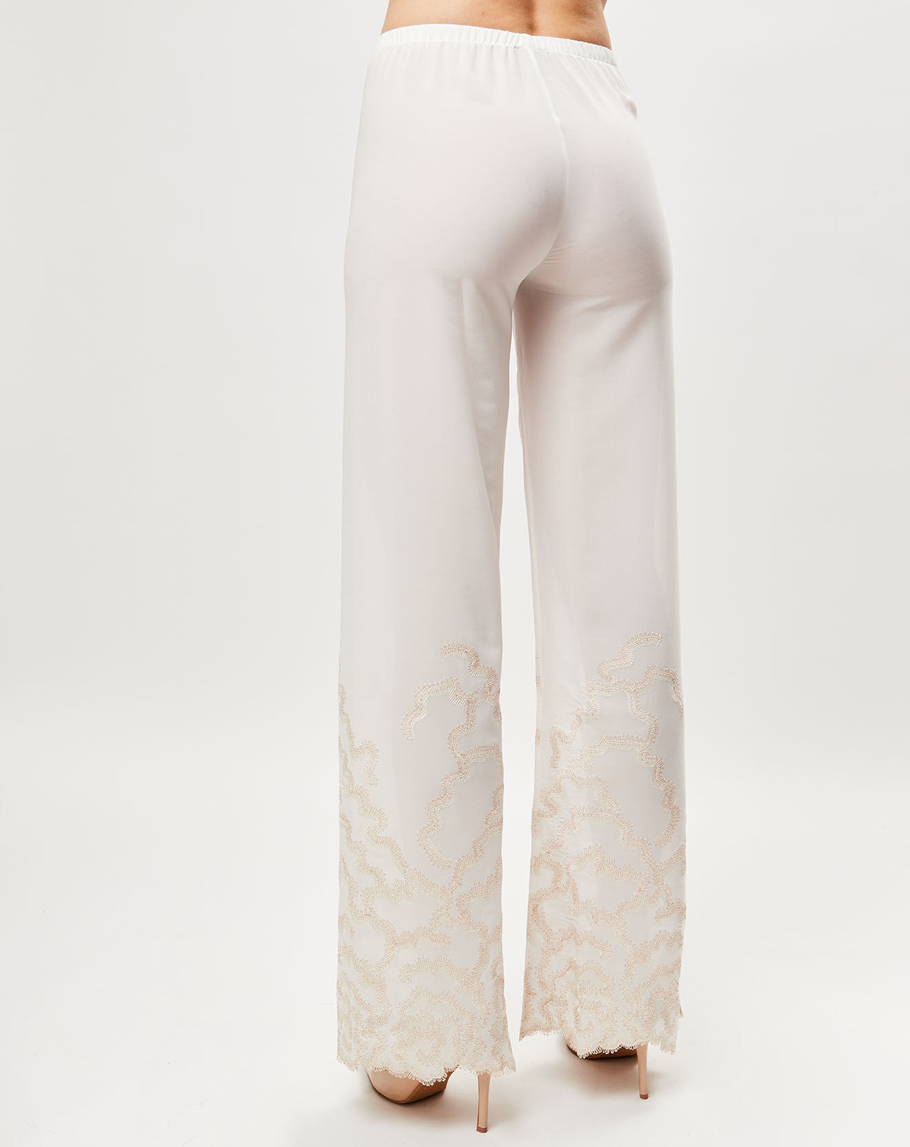 La Perla Pantalon en Soie mélangée Crystal Forms blanc cassé
