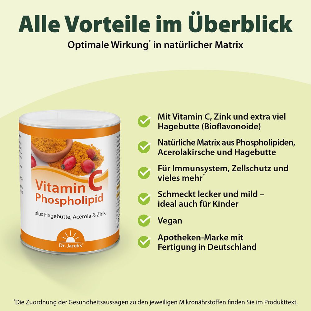Dr. Jacob's Vitamin-C-Phospholipid Pulver mit Hagebutte, Acerola-Kirsche & Zink