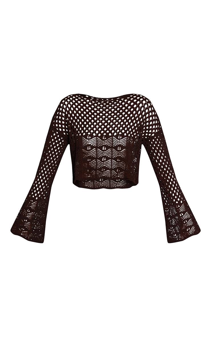Chocolat Haut En Crochet À Manches Longues Et Coupe Décontractée