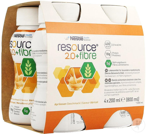 Nestlé Resource 2.0 + Fibre Abricot Bouteilles 4x200ml (12100729)
