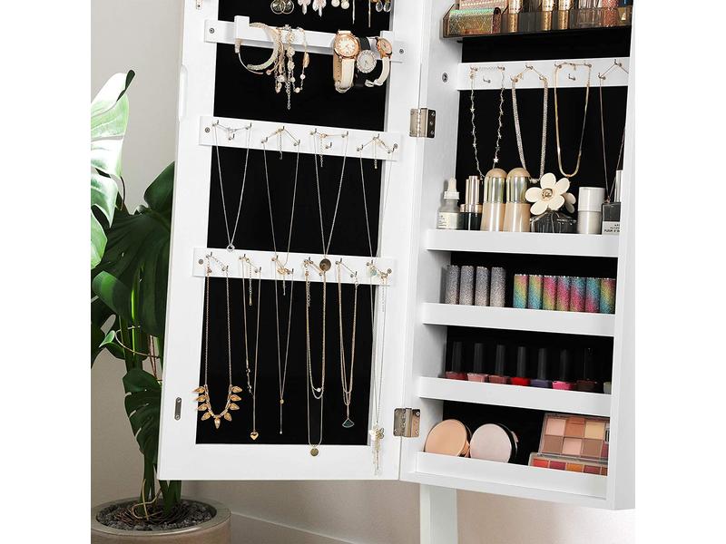 Songmics Schmuckhalter mit Spiegel 152 cm, Weiss Schmuckschrank stehend