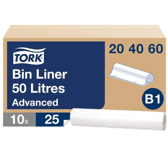 Tork 204060 B1 Afvalzakken 50 liter transparant 90x35x27cm à 250 stuks (204060)