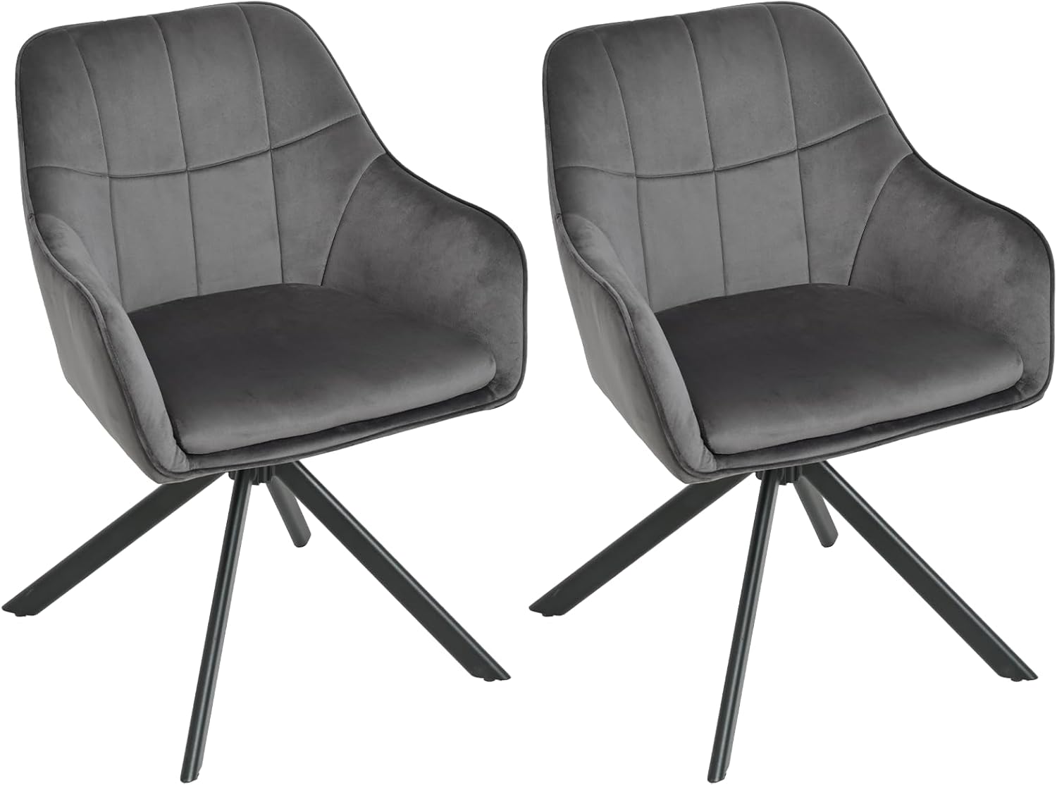 Esszimmerstühle drehbar 2er Set Grau Armlehnenstuhl Polsterstuhl drehstuhl Esszimmer drehstühle aus Samt Küchenstuhl mit Metallbeine für Wohnzimmer Esszimmer