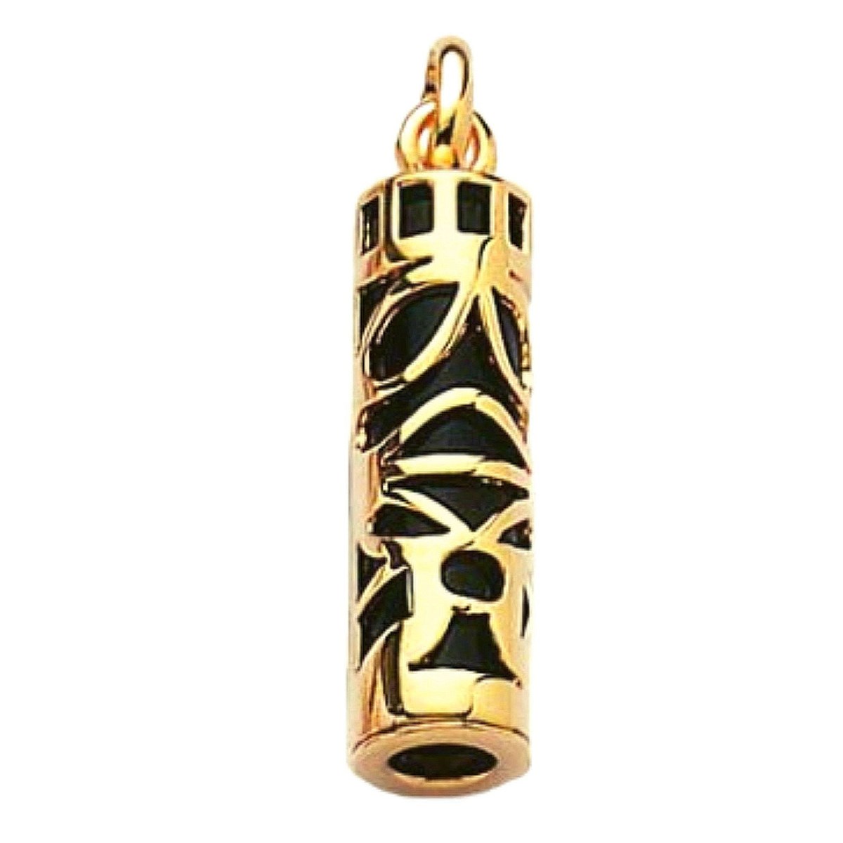 Pendentif Tiki Polynésien maori noir en plaqué or 3cm + chaîne symbole sagesse